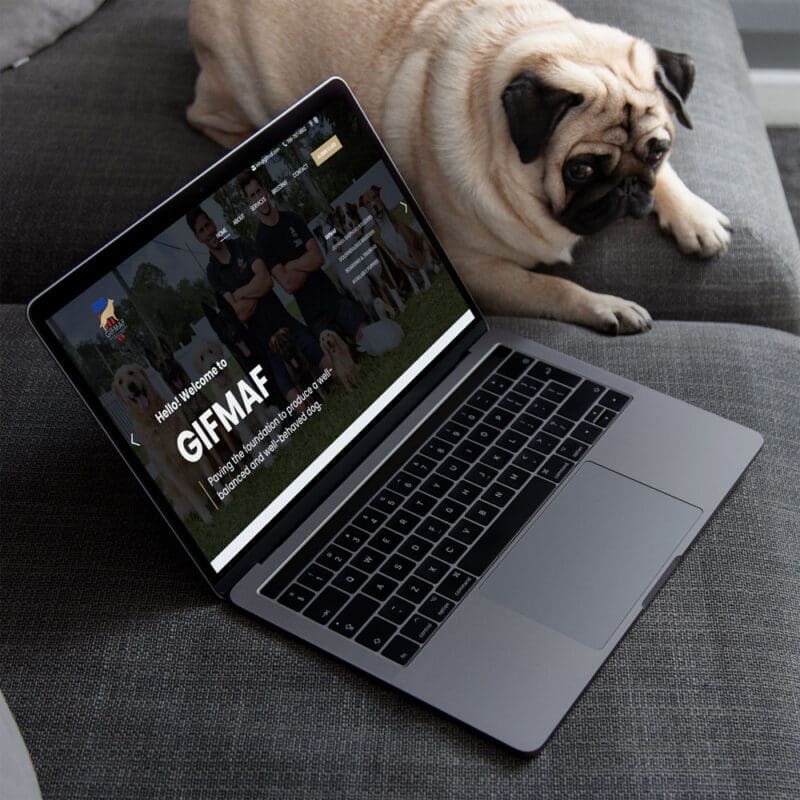 GIFMAF dog website on a laptop