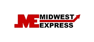 xMidwest Express logo with red lettering and arrow symbol indicating logistics services
