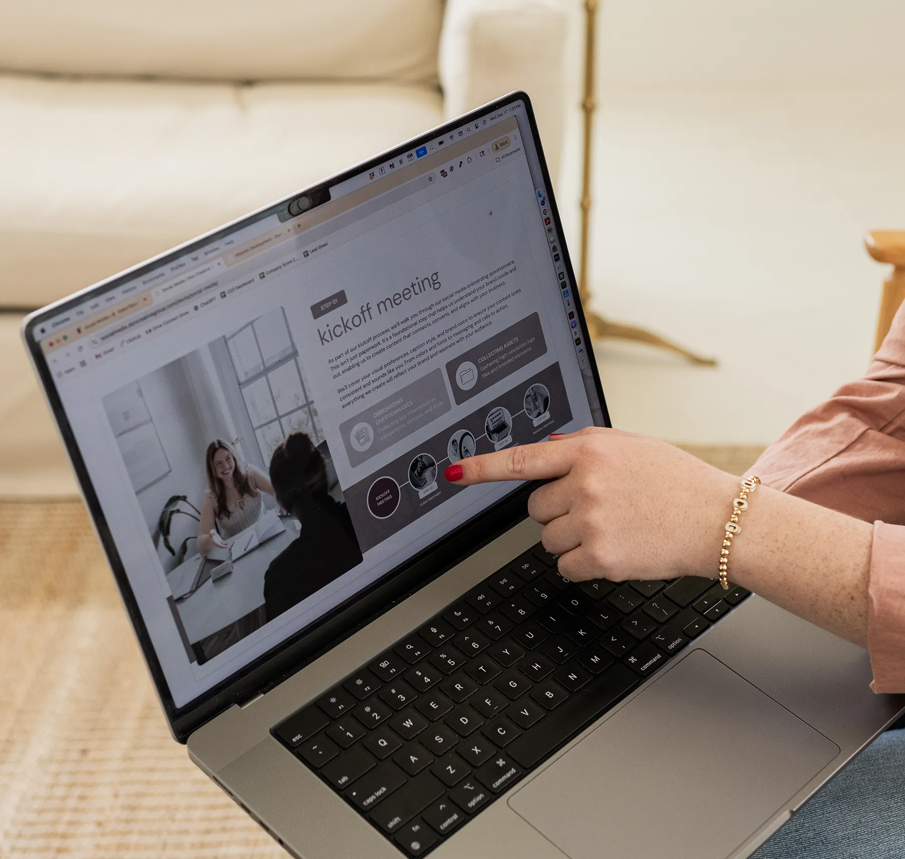 Close-up of Don Creative Group business automation kickoff meeting process displayed on a laptop during a client strategy session.